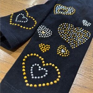 Random Hearts 12-18 black gold silver heart studded leggings LIKE NEW